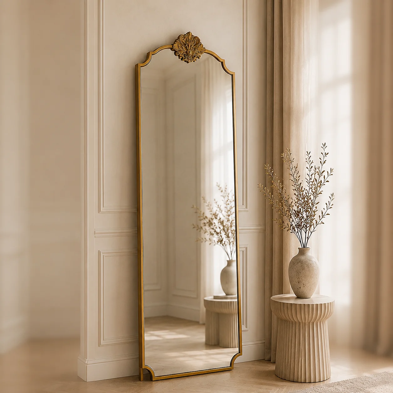 MN1001 - Carved Crown Floor Mirror