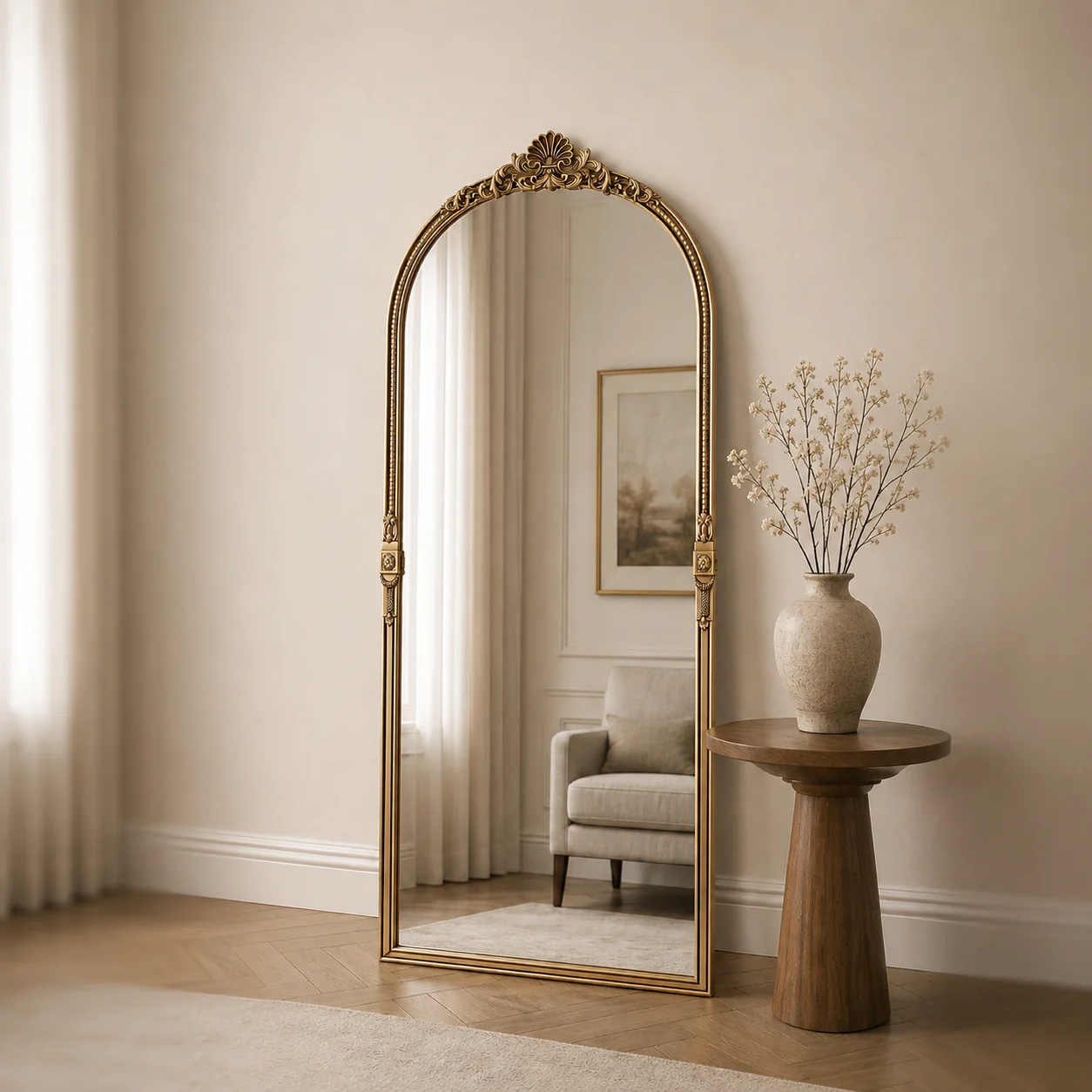 MN1007 - Arched Carved Mirror