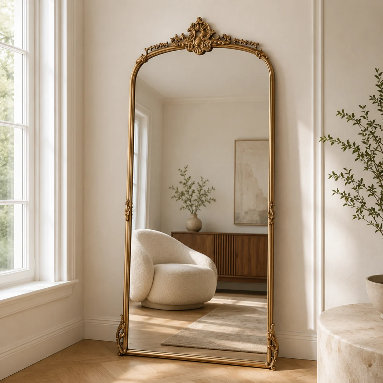 MN1027 - Sculpted Crest Floor Mirror
