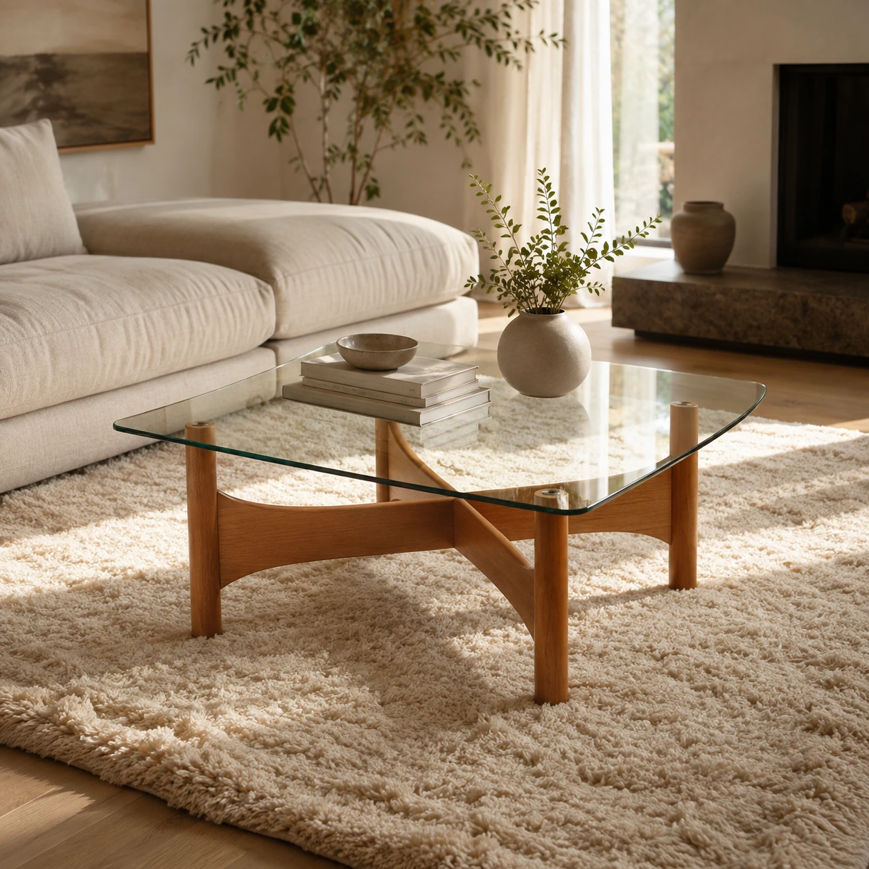 TL1003 - Curved Frame Glass Coffee Table