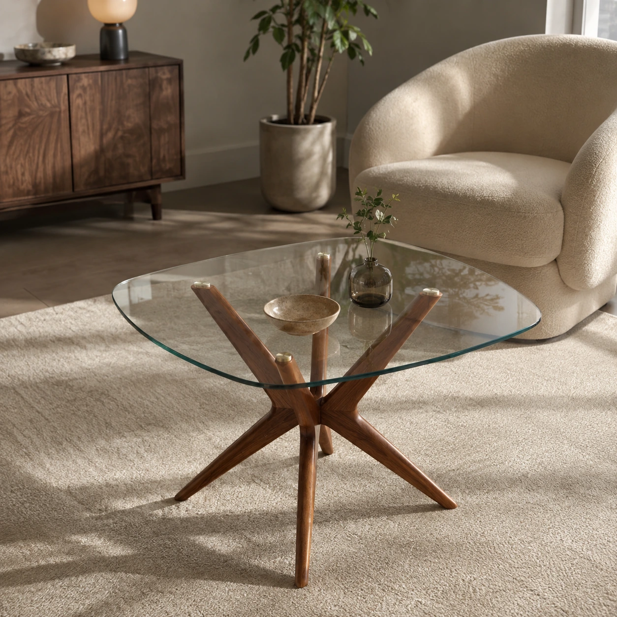 TL1005 - Sculpted Tri-Leg Glass Accent Table