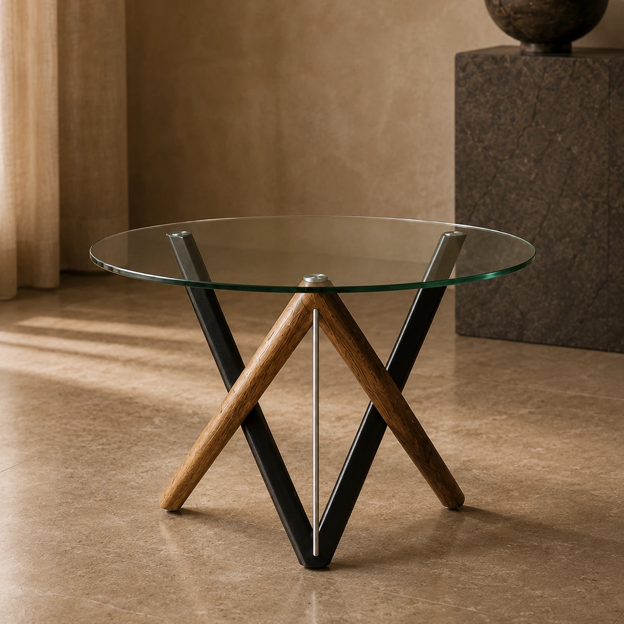 TL1011 - Mixed Material Round Glass Table